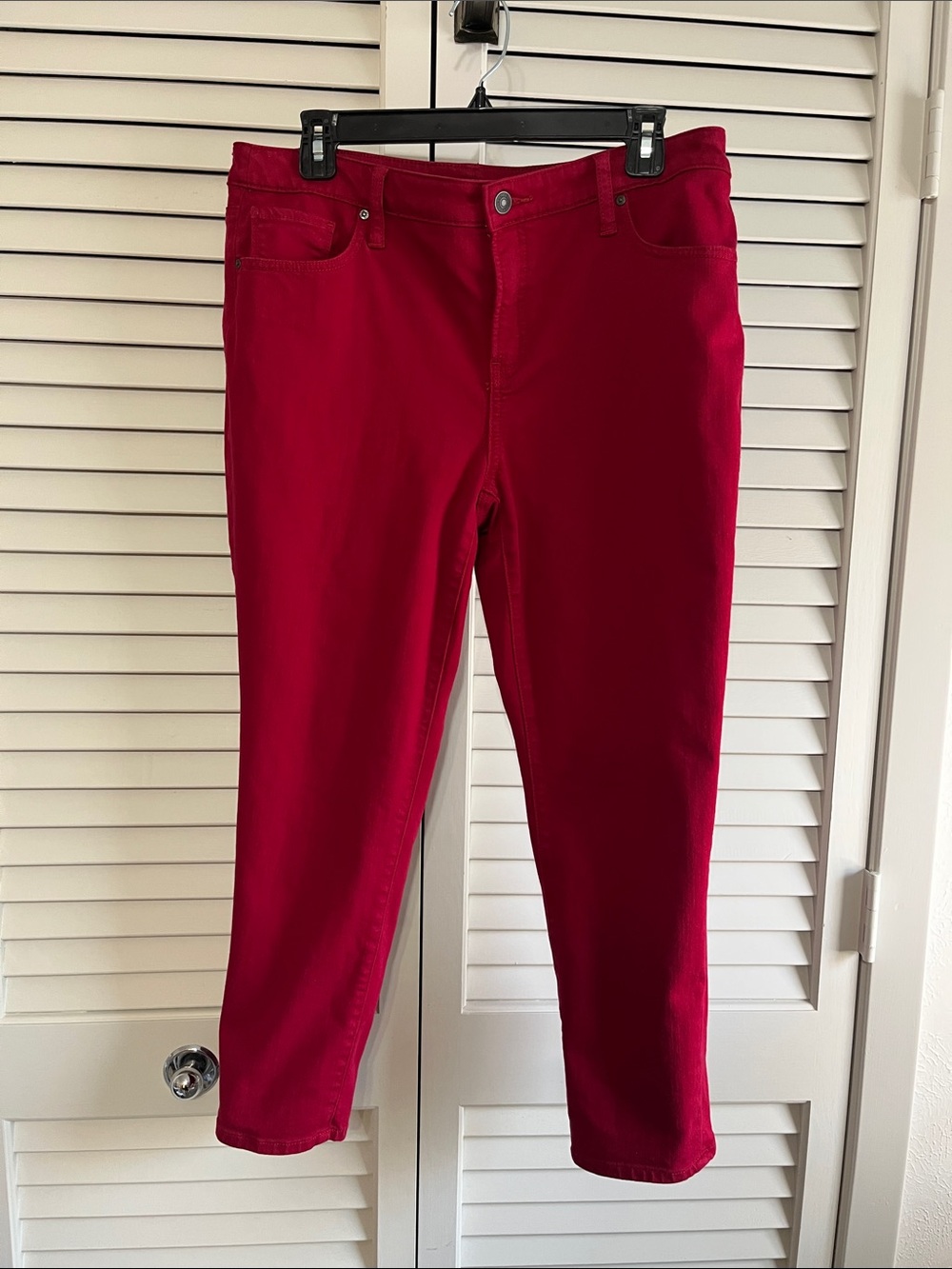 Chico’s Women's Petite So Slimming Girlfriend Red Ankle Jeans with Stretch Fit